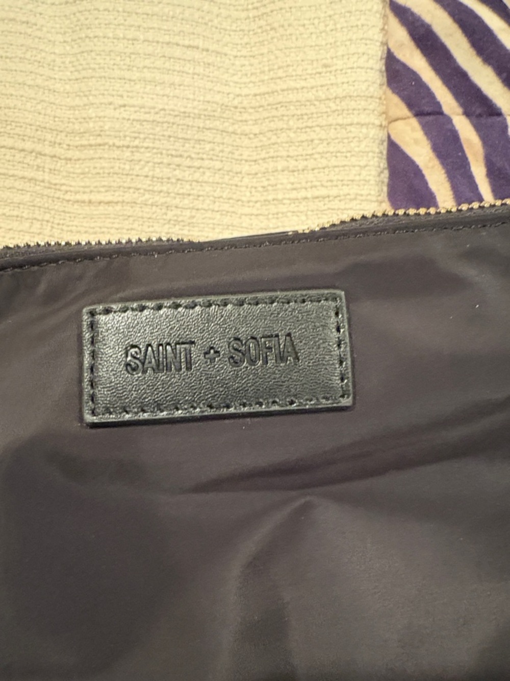 Saint & Sofia Black Nylon Cosmetic Pouch with Gold Accents